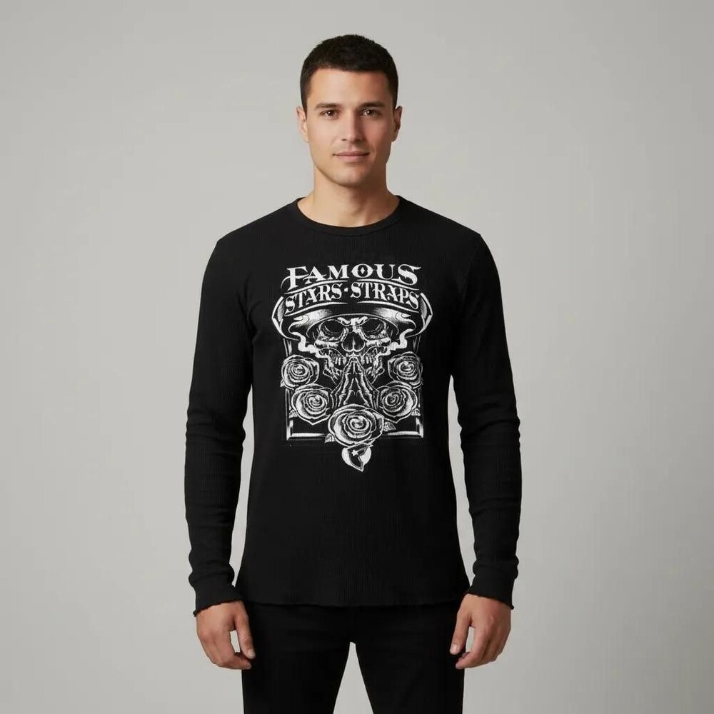 Famous Stars And Straps Men's Streetwear Black Long Sleeve Shirt Size Medium